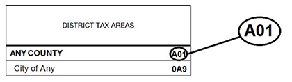 New District Tax Areas Any Code A01 circled